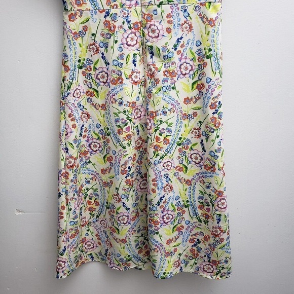 Cottonade Sheath Dress 36/Med Multicolor Flutter Sleeves Fit Flare Midi V-neck - Picture 6 of 8